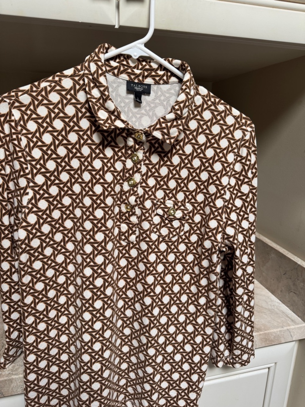 Talbots White and Brown Lattice Shirt